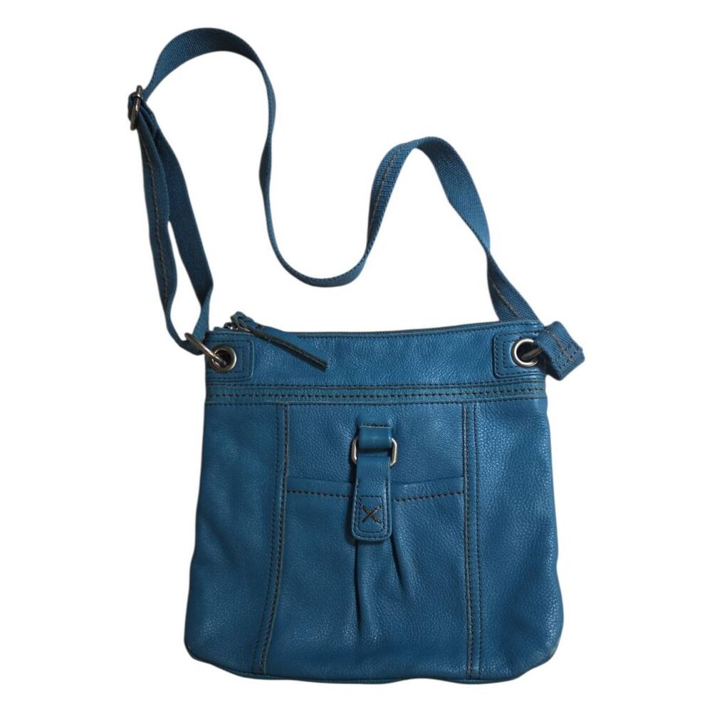 The Sak Blue Leather Messenger Organizer Crossbody Bag